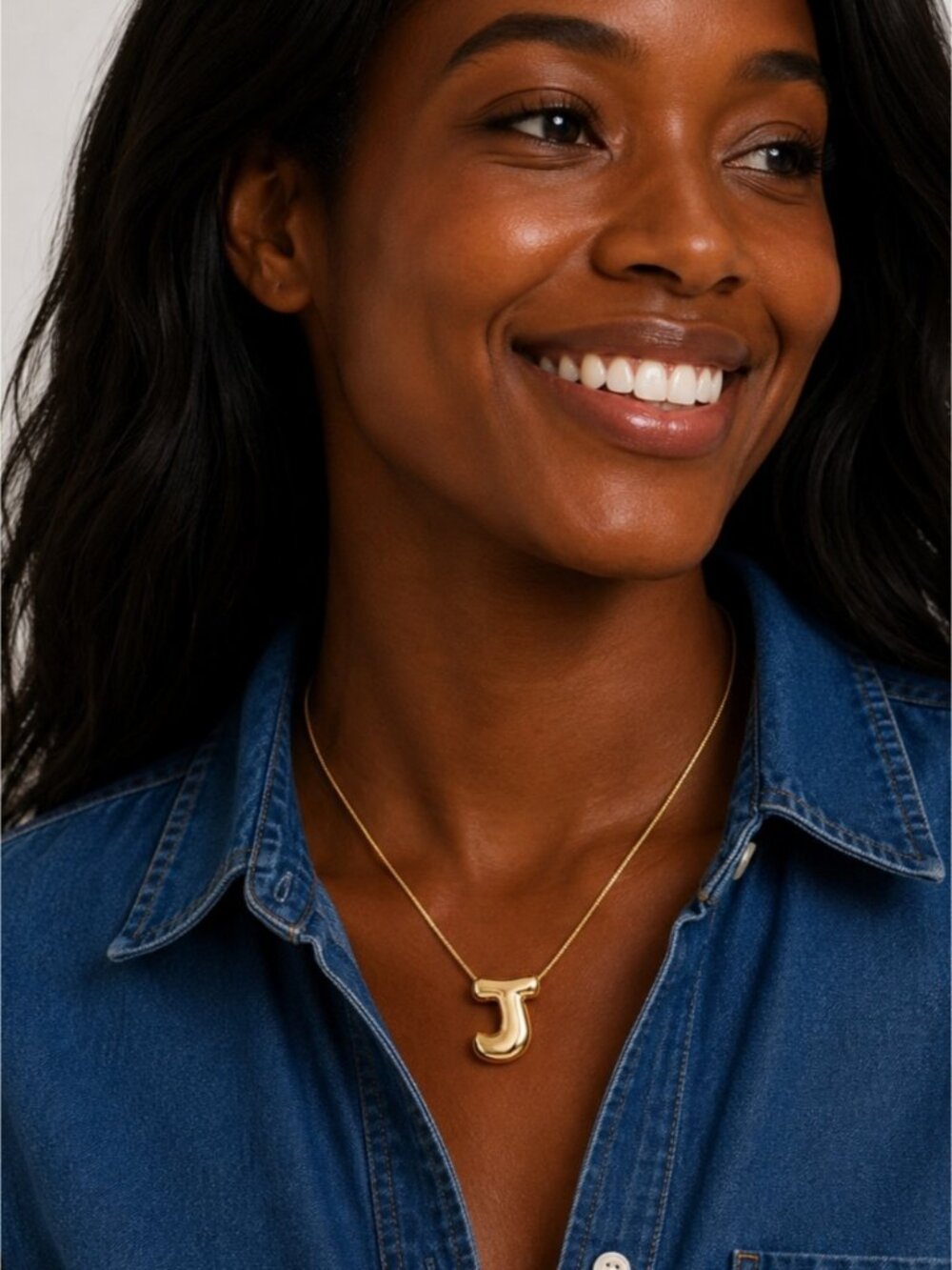 New! Preppy Classic Gold Bubble Monogram Initial Necklace NWOT